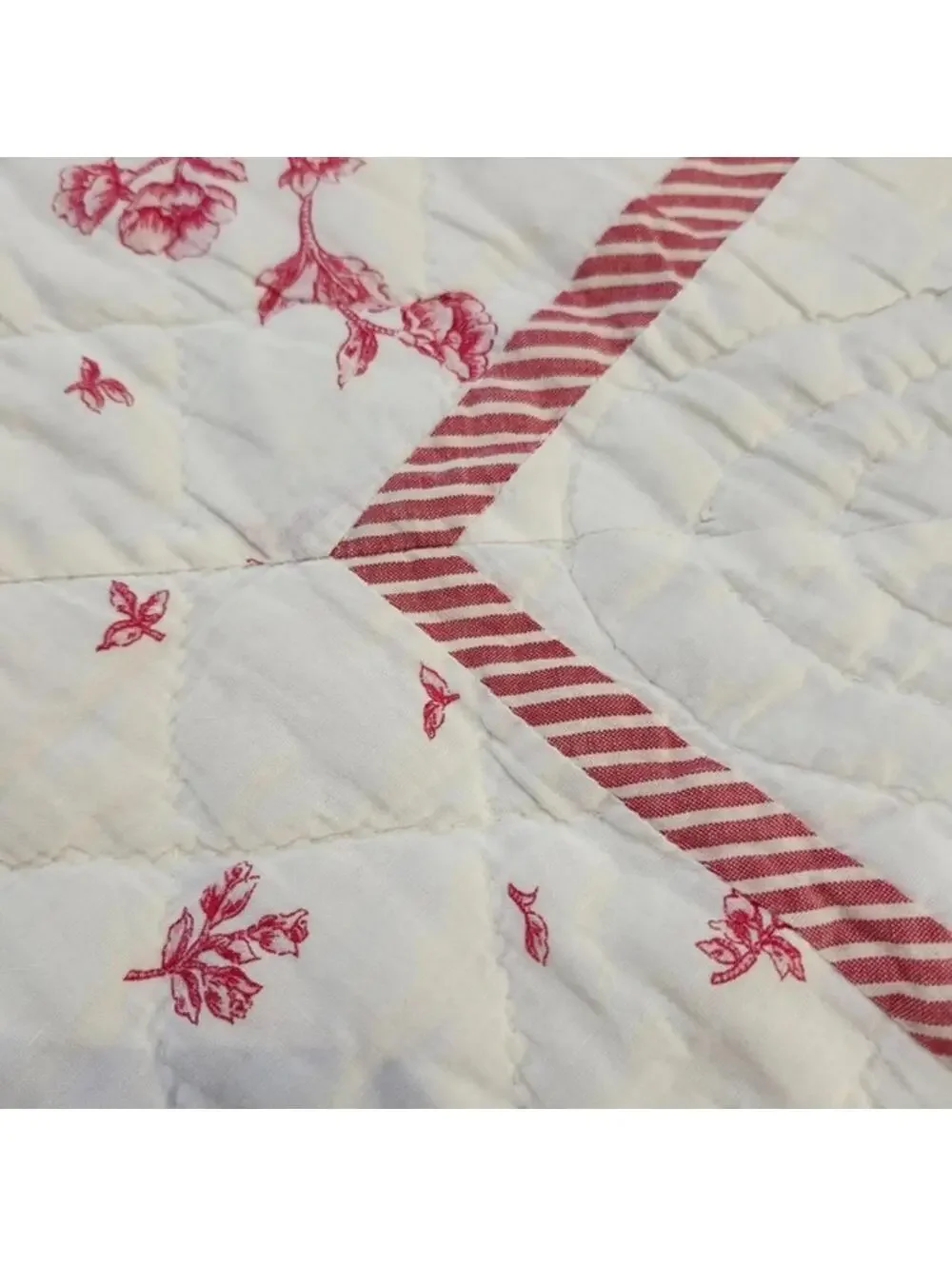 Quilted Throw Blanket Red Floral Cottagecore Decor Accent Blanket